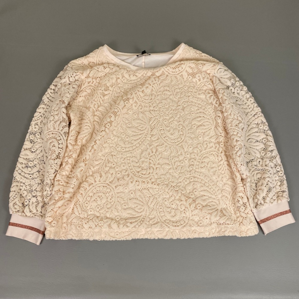 Lane Bryant‎ Blouse Knit Top Plus Size 18 20 Pink Lace Overlay Long Sleeve